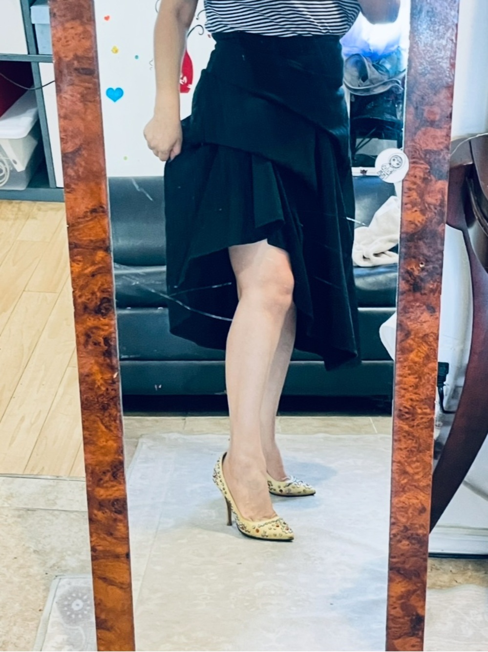 Morgane Le Fay Black Asymmetrical Ruffle Midi Skirt